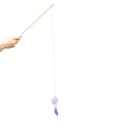wędki dla kota Coockoo Jumping Jumpy z drewnianą rączką, sznurkiem i pluszową piłką z piórkami - sklep zoologiczny Konikpolny.pl