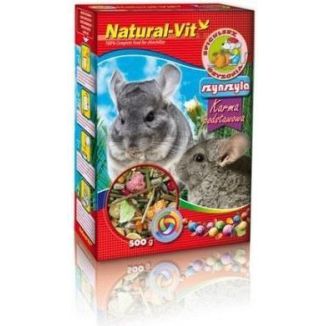 Kartonowe opakowanie 500g karmy uzupełniającej dla szynszyli Natural-Vit Spichlerz Gryzonia - sklep zoologiczny Konikpolny.pl