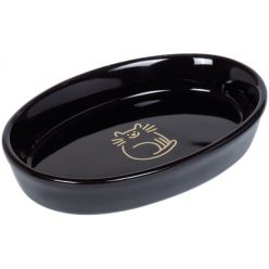 Czarna, owalna, ceramiczna miska dla kota marki Nobby ze złotymi nadrukami - sklep zoologiczny Konikpolny.pl