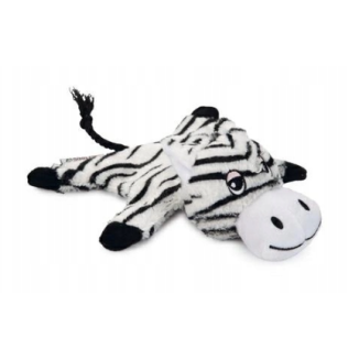 Czarno-biała, pluszowa zabawka dla psa z piszczałką, szeleszczącą folią i ogonem ze sznura - sklep zoologiczny Konikpolny.pl