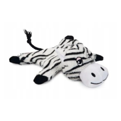 Czarno-biała, pluszowa zabawka dla psa z piszczałką, szeleszczącą folią i ogonem ze sznura - sklep zoologiczny Konikpolny.pl