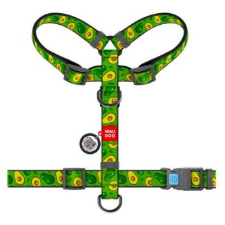 Collar Waudog Nylon Szelki Nylonowe Anatomiczne W Kształcie Litery H, Z Qr-Paszportem, Plastikowy Fastex, Wzór Awokado, Rozmiar 
