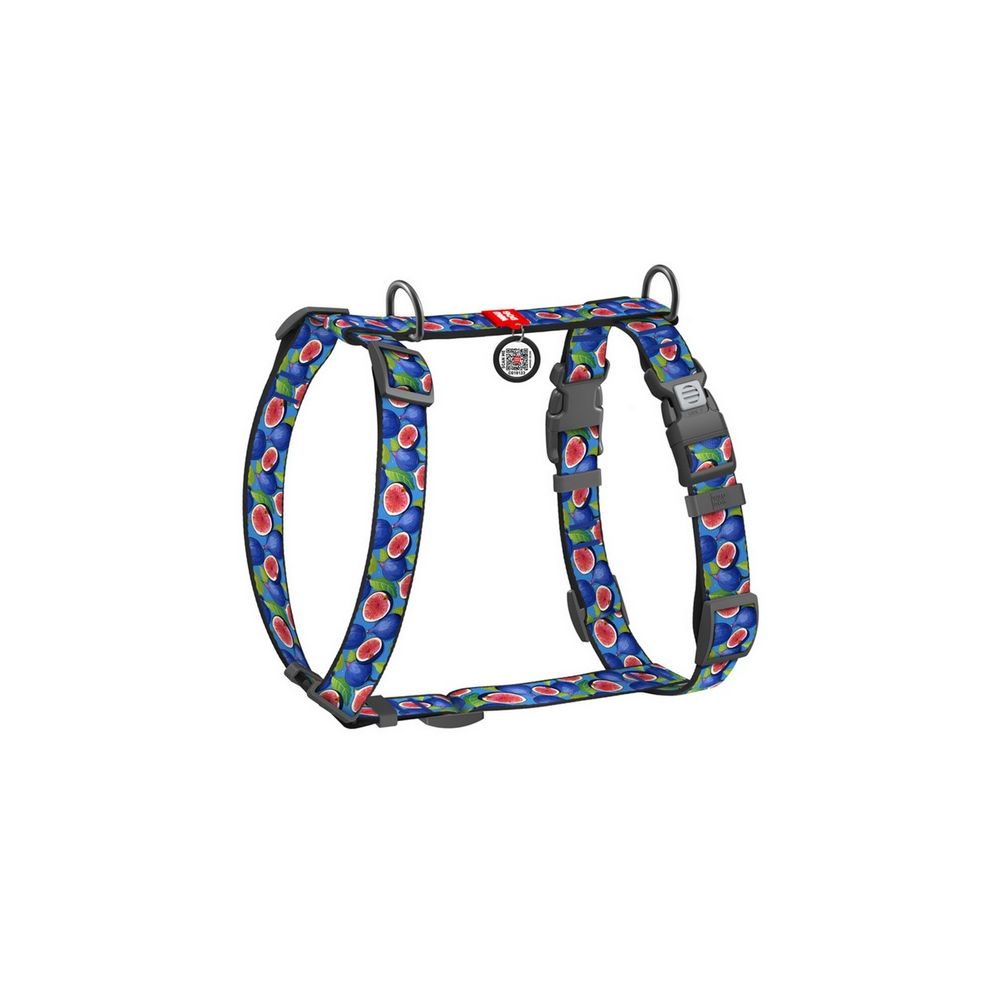 Collar Waudog Nylon Szelki Nylonowe Anatomiczne W Kształcie Litery H, Z Qr-Paszportem, Plastikowy Fastex, Wzór Figa, Rozmiar M 2