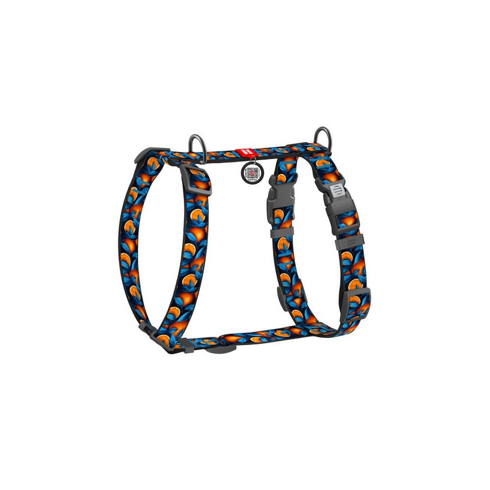 Collar Waudog Nylon Szelki Nylonowe Anatomiczne W Kształcie Litery H, Z Qr-Paszportem, Plastikowy Fastex, Wzór Pomarańcze, Rozmi