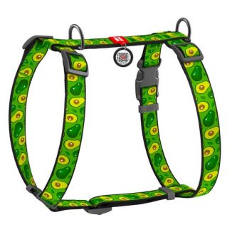 Collar Waudog Nylon Szelki Nylonowe Anatomiczne W Kształcie Litery H, Z Qr-Paszportem, Plastikowy Fastex, Wzór Awokado, Rozmiar 