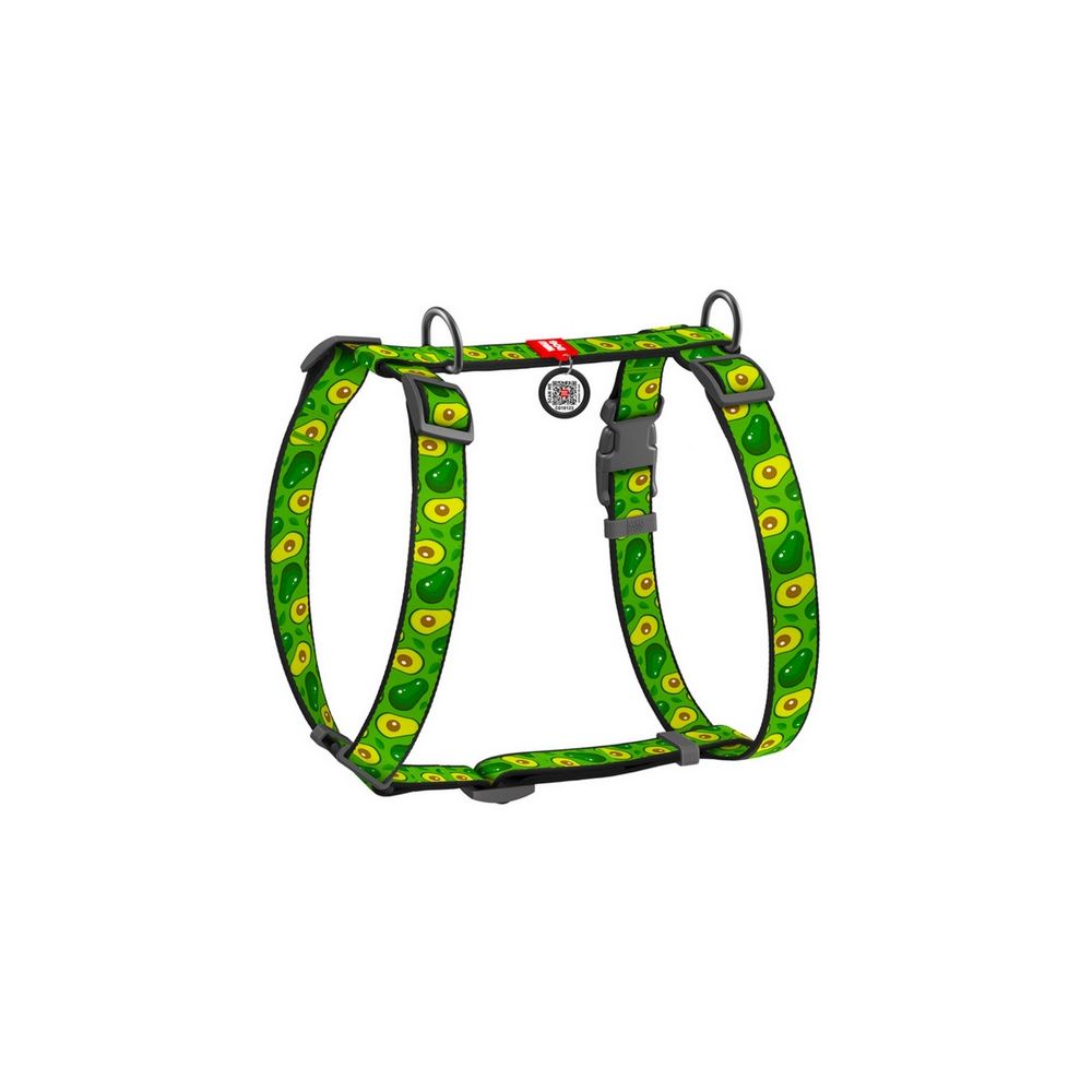 Collar Waudog Nylon Szelki Nylonowe Anatomiczne W Kształcie Litery H, Z Qr-Paszportem, Plastikowy Fastex, Wzór Awokado, Rozmiar 