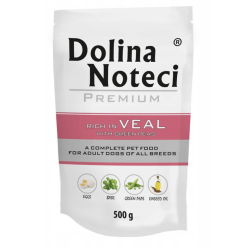 Mokra karma dla psa Dolina Noteci Premium 500g w saszetce, smak cielęcina z zielonym groszkiem