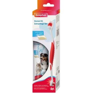 Zestaw Beaphar Dental Kit do higieny jamy ustnej psa i kota - pasta o smaku wątróbki i dwustronna szczoteczka