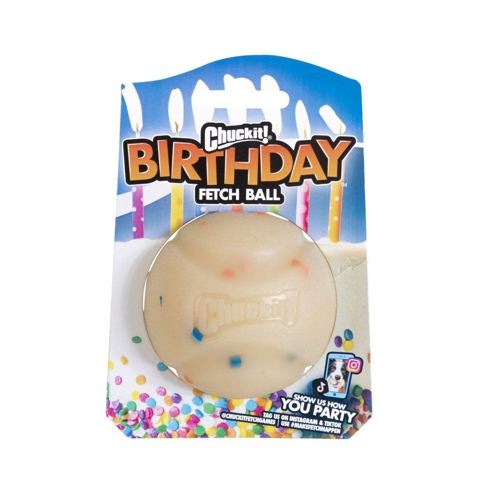 Urodzinowa piłka dla psa Ecofetch Birthday Ball Medium 6.5 cm z napisem "Happy Birthday"
