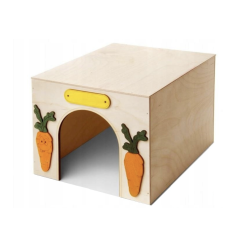 Drewniany domek dla królika Pino-30 z żółtą tabliczką na imię