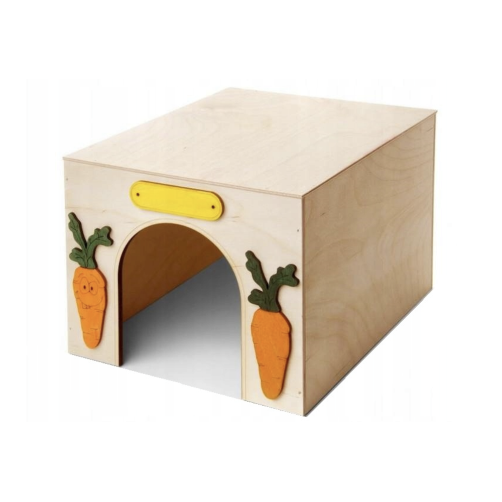 Drewniany domek dla królika Pino-30 z żółtą tabliczką na imię