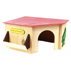Drewniany domek dla gryzoni Pino-56 ze zintegrowanym paśnikiem na siano