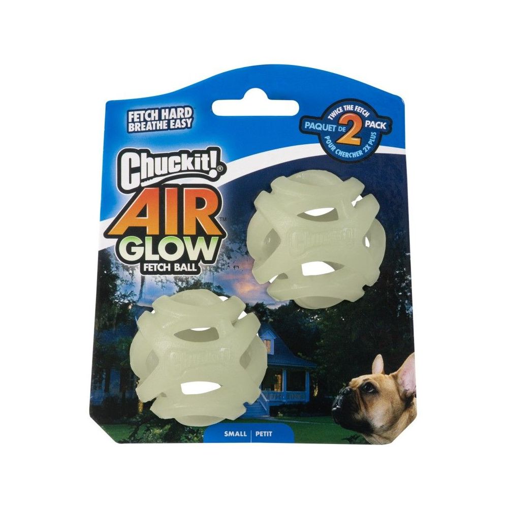 Zestaw dwóch świecących, ażurowych piłek dla małego psa Chuckit! Max Glow Air Small 5cm