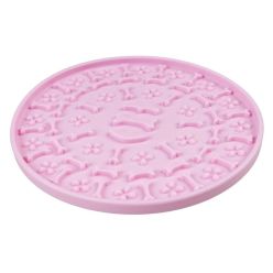 Różowa, silikonowa mata do lizania dla psa i kota Duvo+ z przyssawkami, średnica 15cm